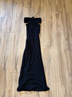 Fashion Nova Black Maxi Dress with Gold Chain Straps